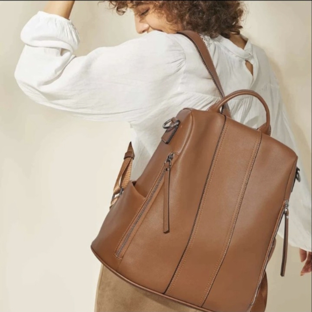 SZone Anti-theft Soft Genuine Leather Backpack